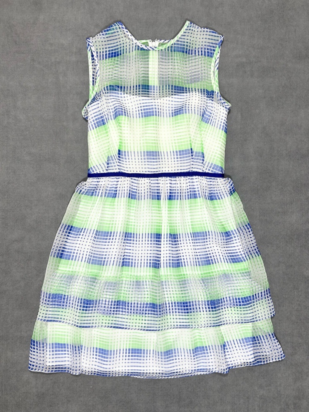 Shoshanna Dress Women’s 4 Sheer Overlay Corset Bodice Blue Green White Geometric